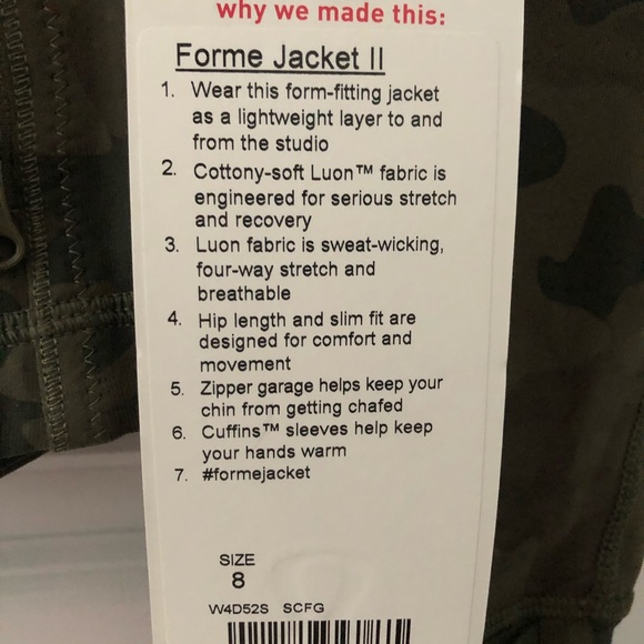🆕 Lululemon Camo Forme Jacket - size 8 - Picture 5 of 6